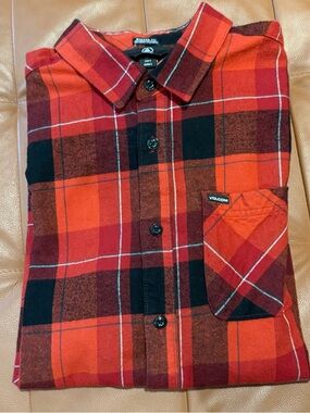 Volcom Red and Black Plaid Button-Up Shirt